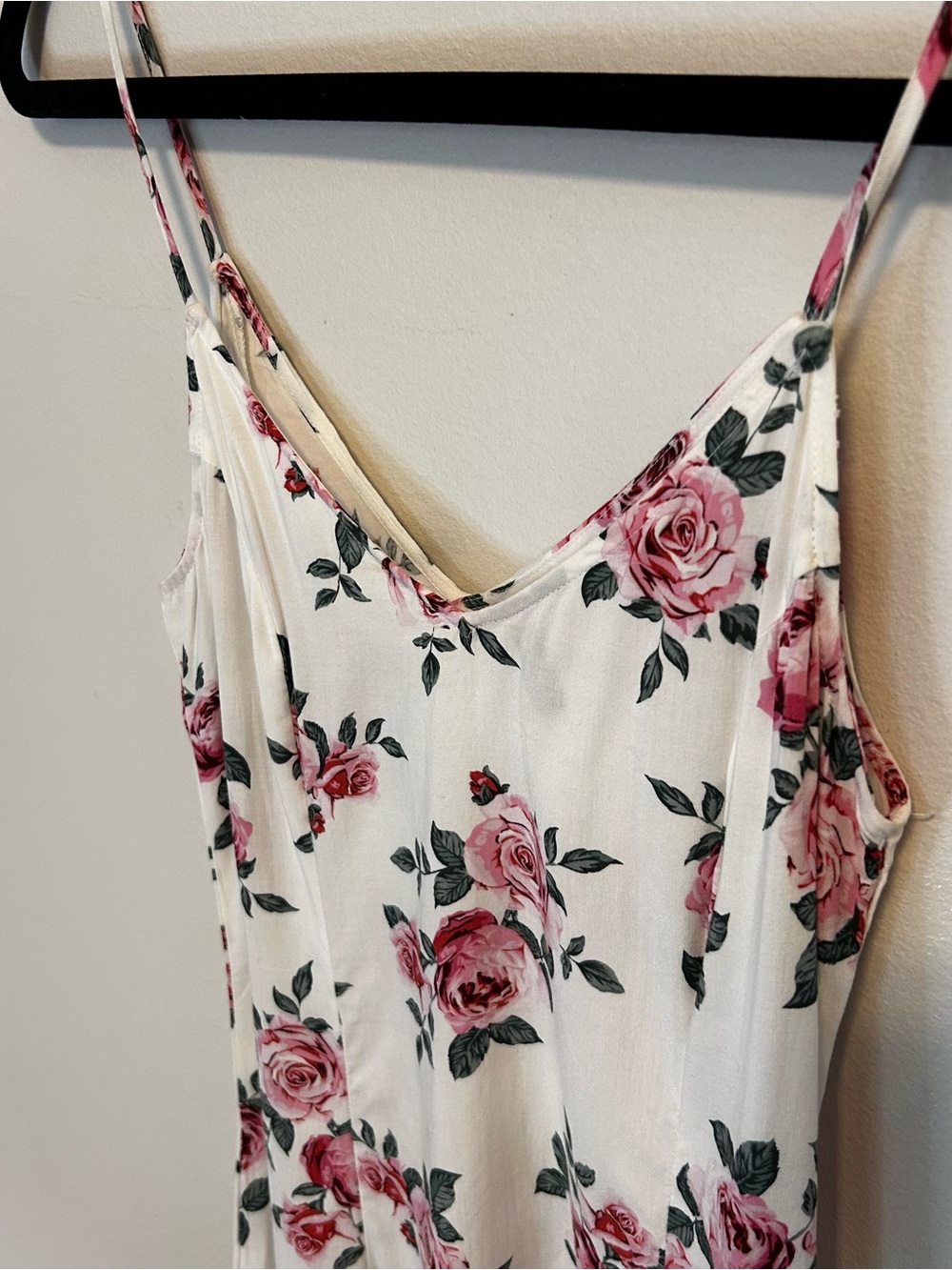 H&M Cream Slip Dress with Pink Rose Print